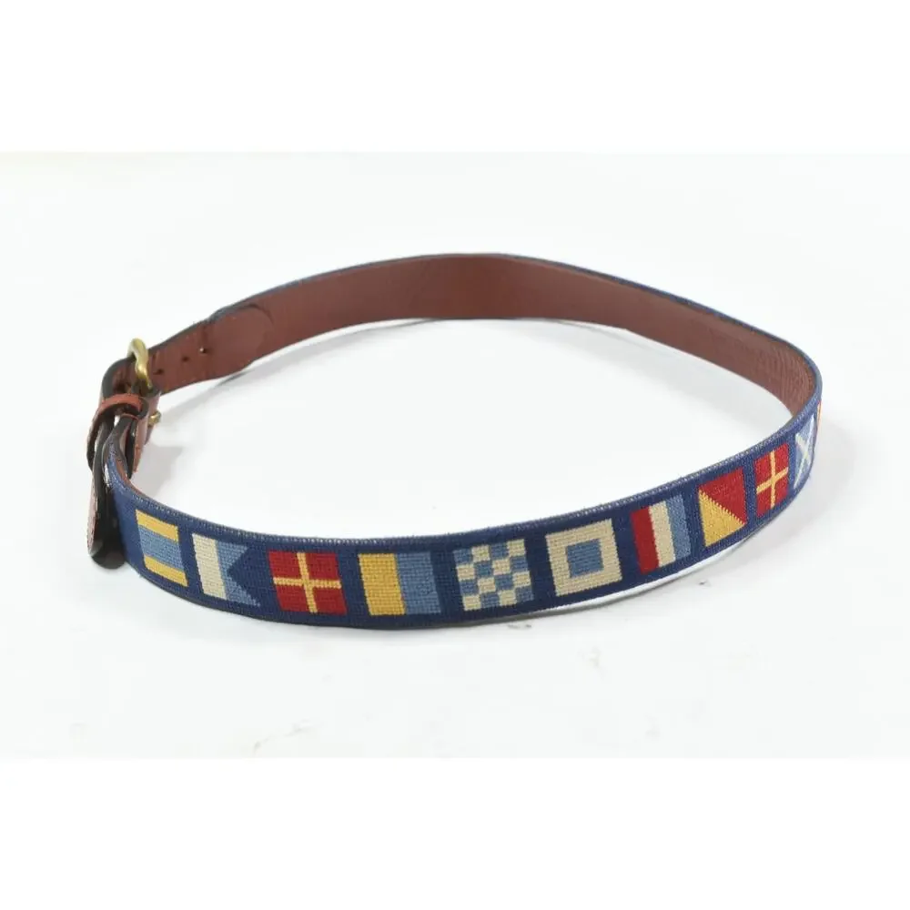 Smathers & Branson Yachting Belt Mens 34 Blue Stitched Flags Leather